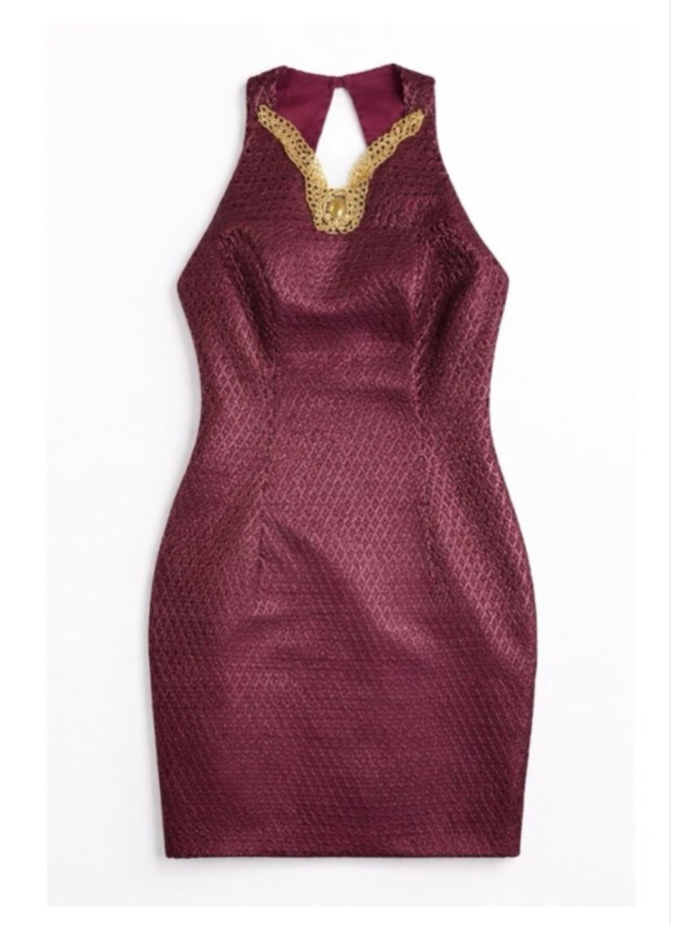Jessica McClintock Gunne Sax Red Gold Metallic Sheath Midi Dress 10